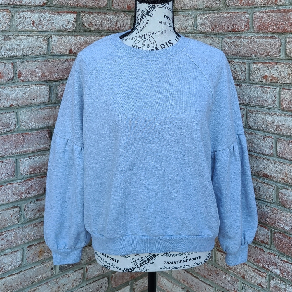 Aerie Crewneck Sweatshirt Grey Balloon Puff Sleeves Medium